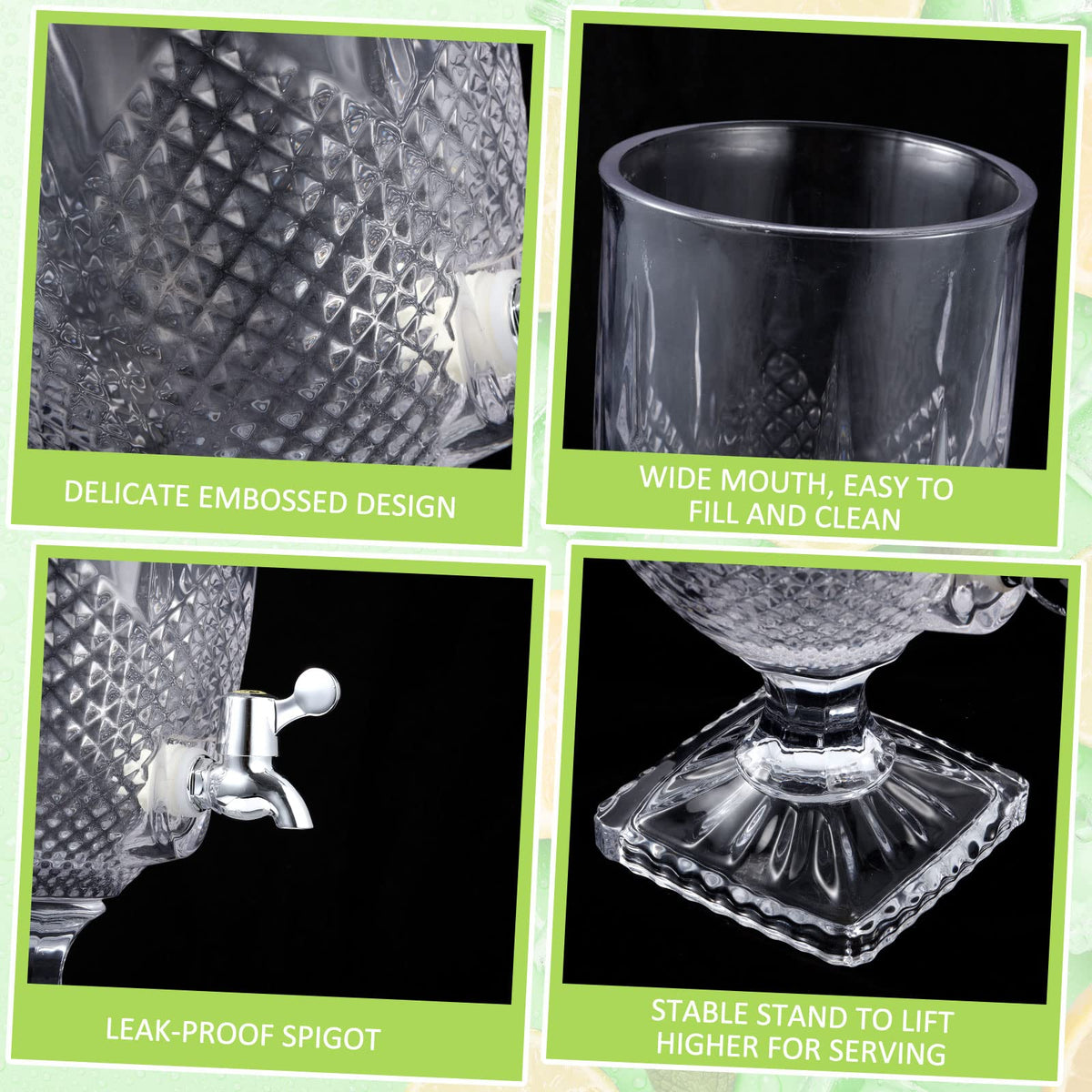 2 Pieces 1.3 Gallon Glass Drink Dispensers with Stand and Spigot E486730