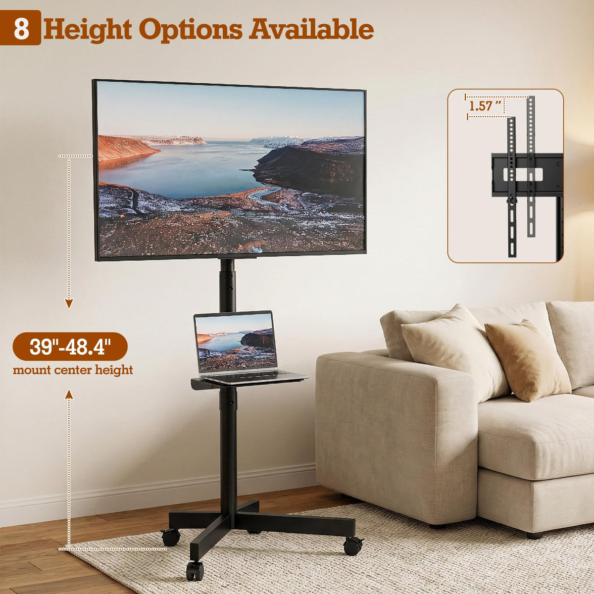 Rolling TV Stand with Wheels for 23-60 Inch Flat Curved TVs H678