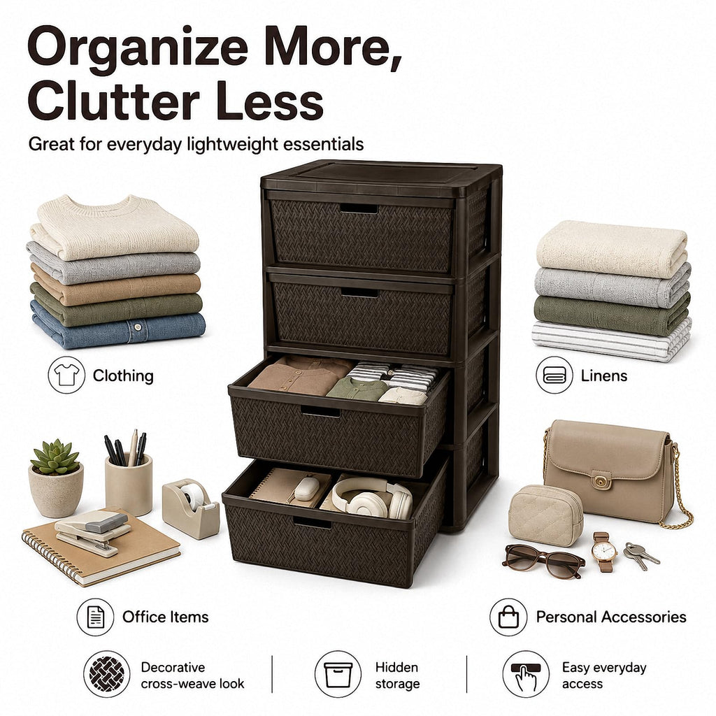 4 Drawer Brown Plastic Storage Tower X4493