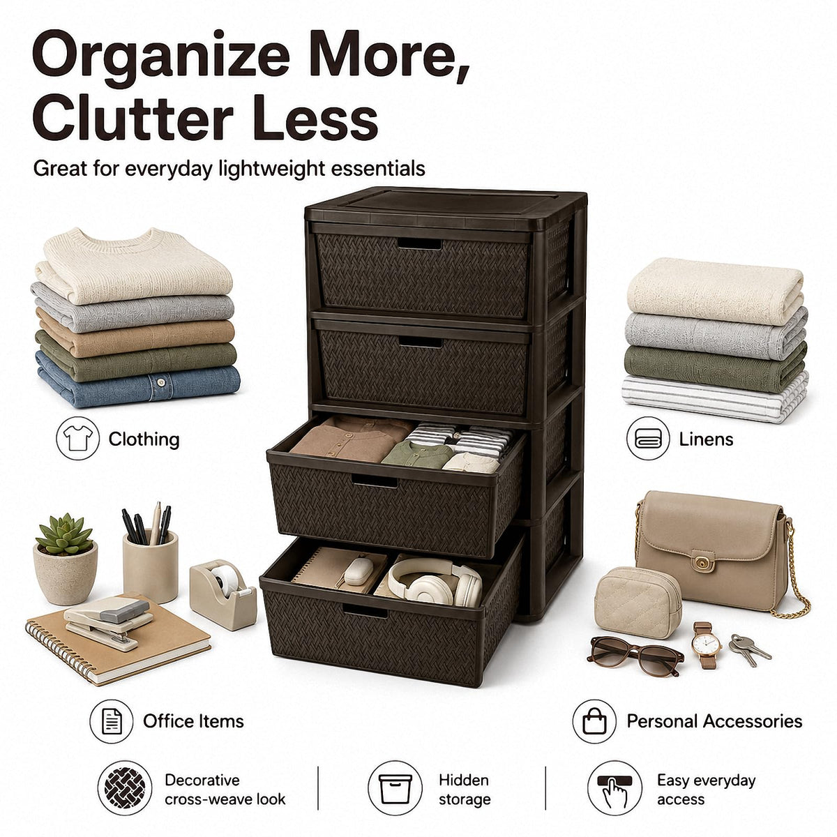 4 Drawer Brown Plastic Storage Tower X4493