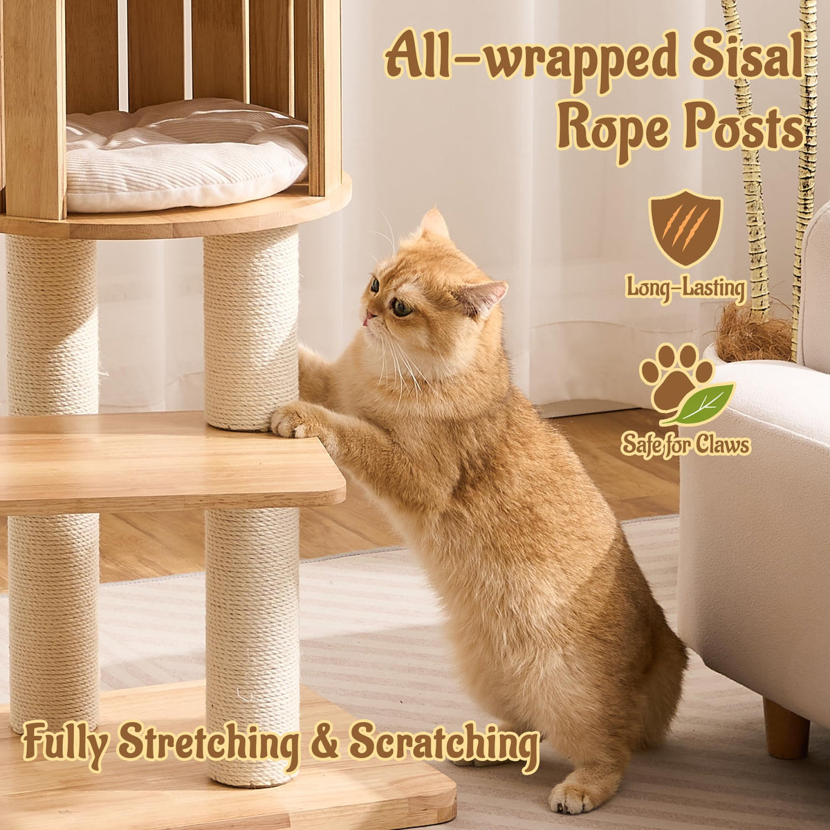 70" Wood Cat Tree with 2 Cat Caves T354