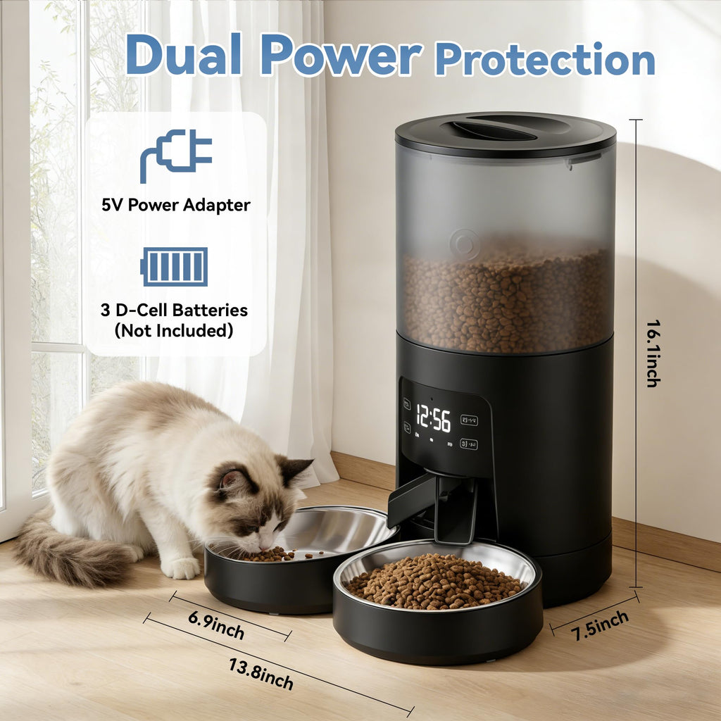 Automatic Cat Feeder for 2 Cats, 6L Black E624