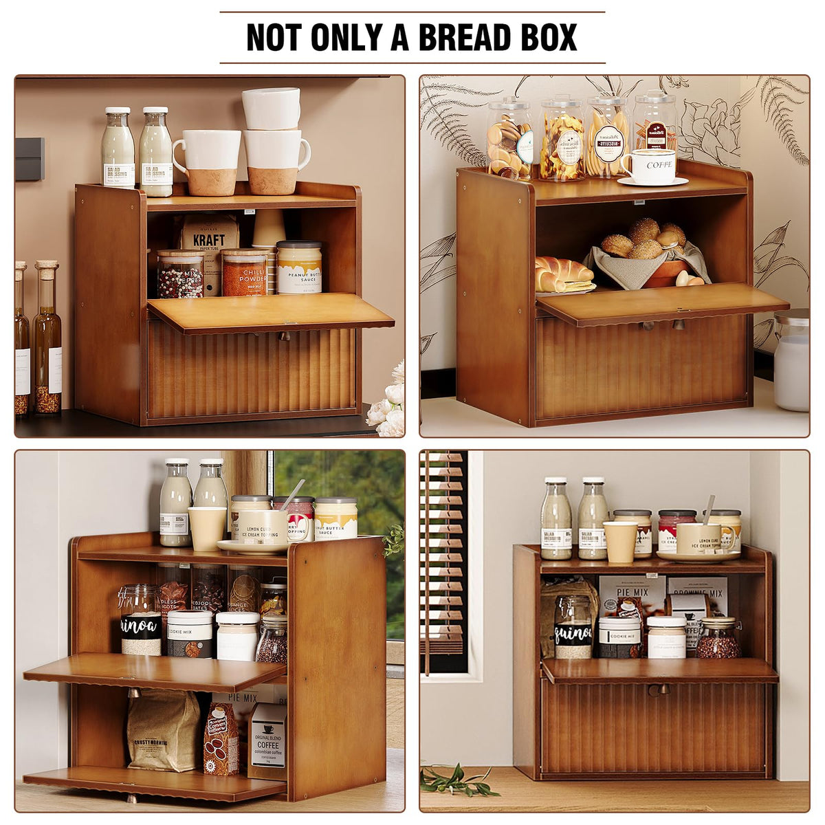 Rustic Bamboo Bread Box Double Layer Large Capacity S566