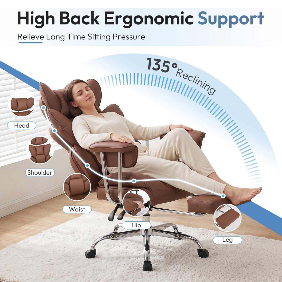 Brown Ergonomic Executive Office Chair with Footrest B798137