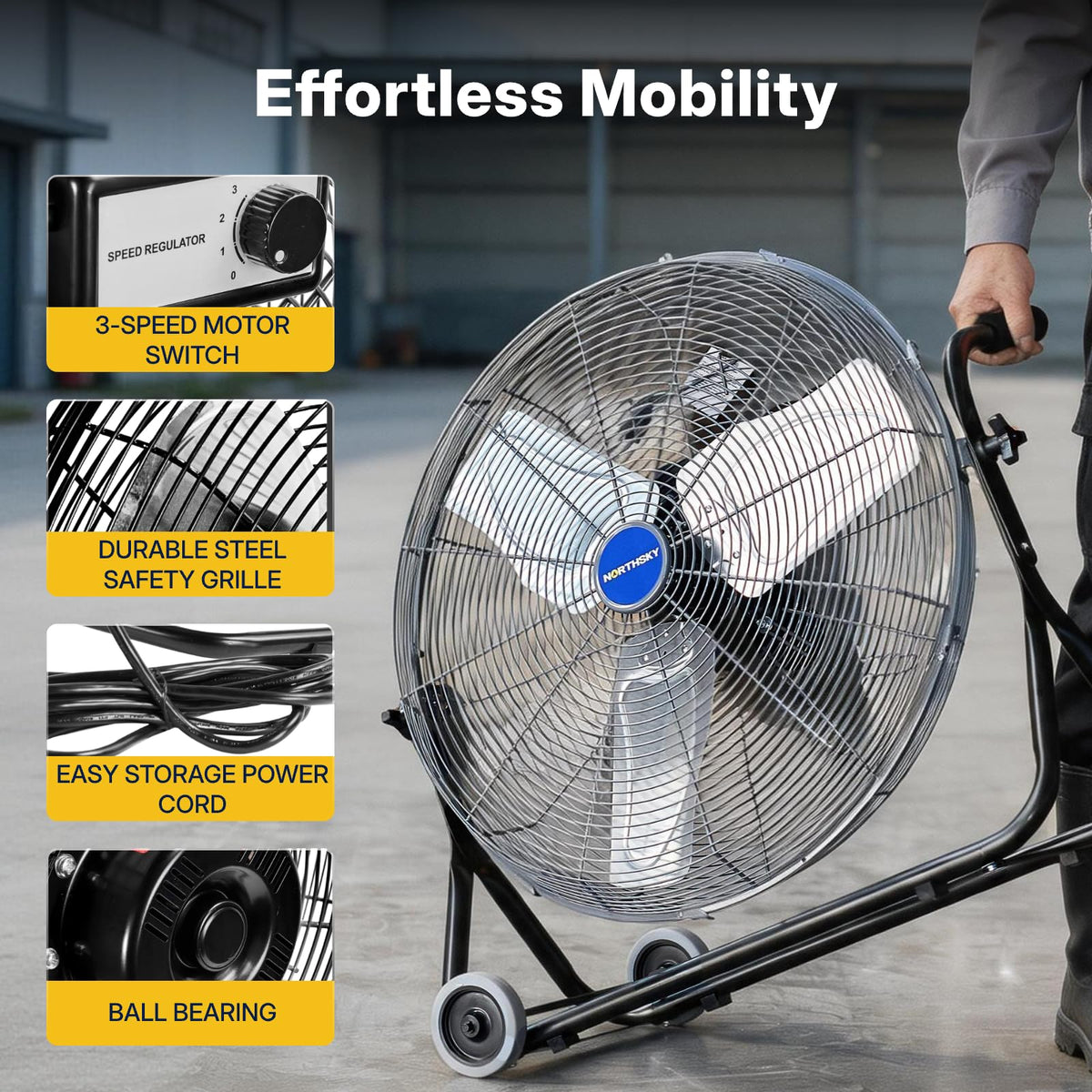 24" High Velocity Industrial Floor Fan, 3-Speed 4950 CFM Metal Fan X277