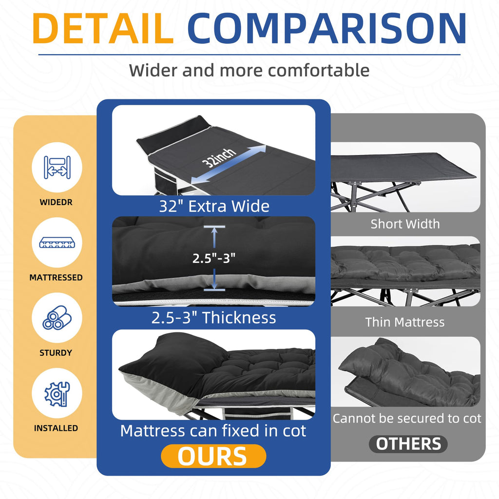 32" Extra Wide Camping Cot with Mattress D757