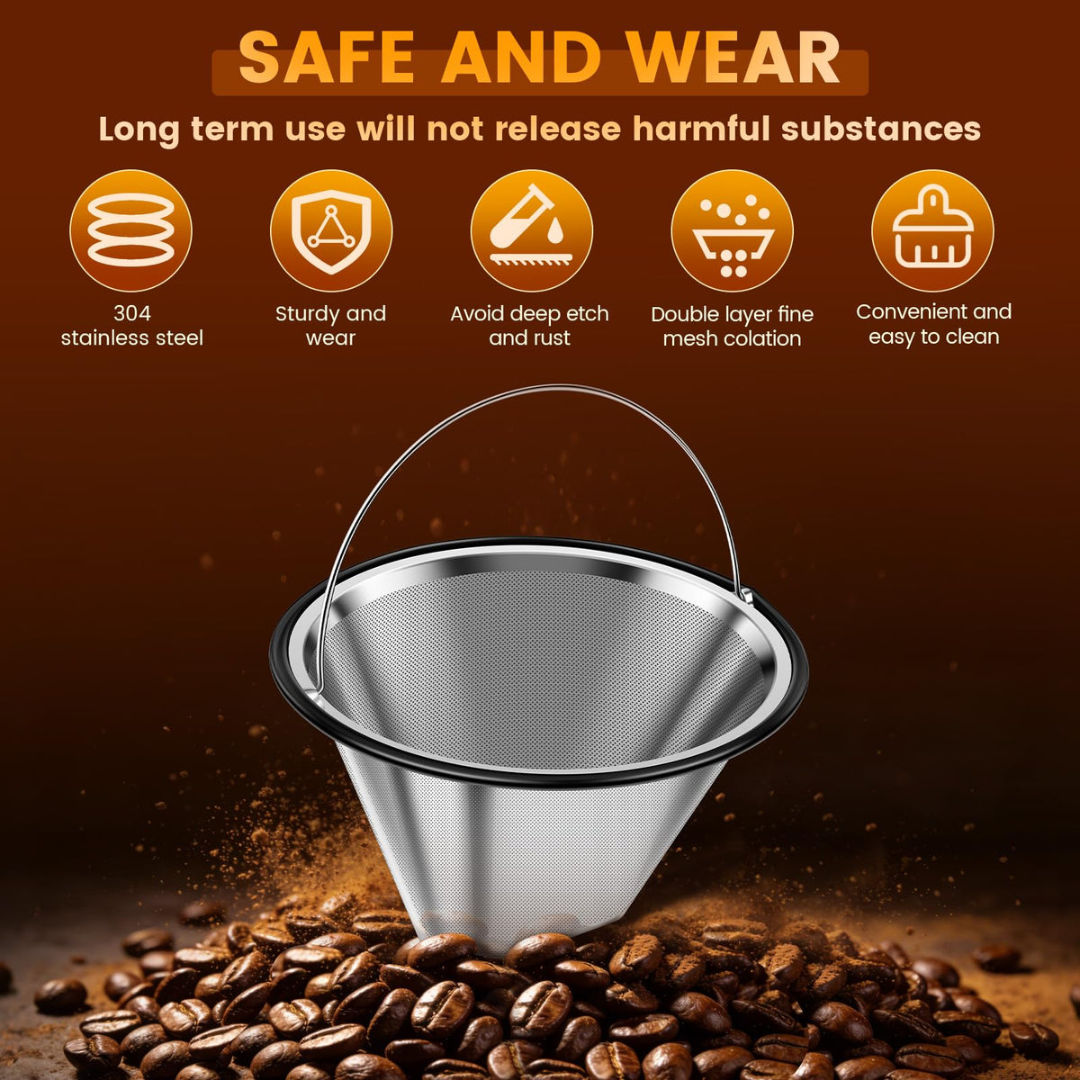 8-12 Cup Stainless Steel Reusable Cone Coffee Filter J613