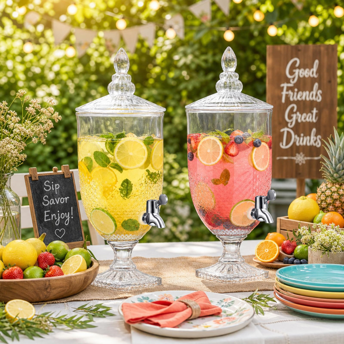 2 Pieces 1.3 Gallon Glass Drink Dispensers with Stand and Spigot E486730