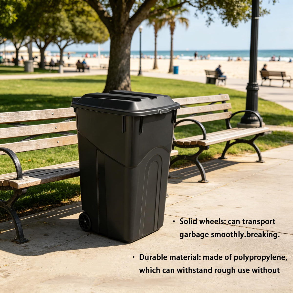 Black 45 Gallon Wheeled Plastic Garbage Can with Lid A891