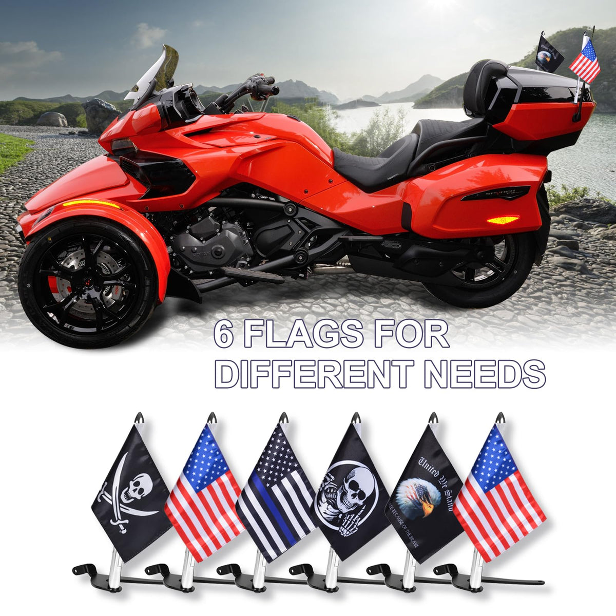 2 Pack Stainless Steel Flag Pole Mount Kit with 6pcs Flags A305088
