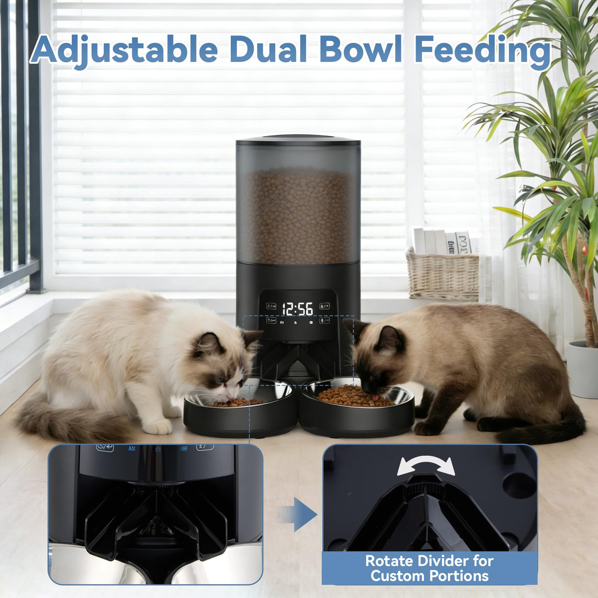 Automatic Cat Feeder for 2 Cats, 6L Black E624