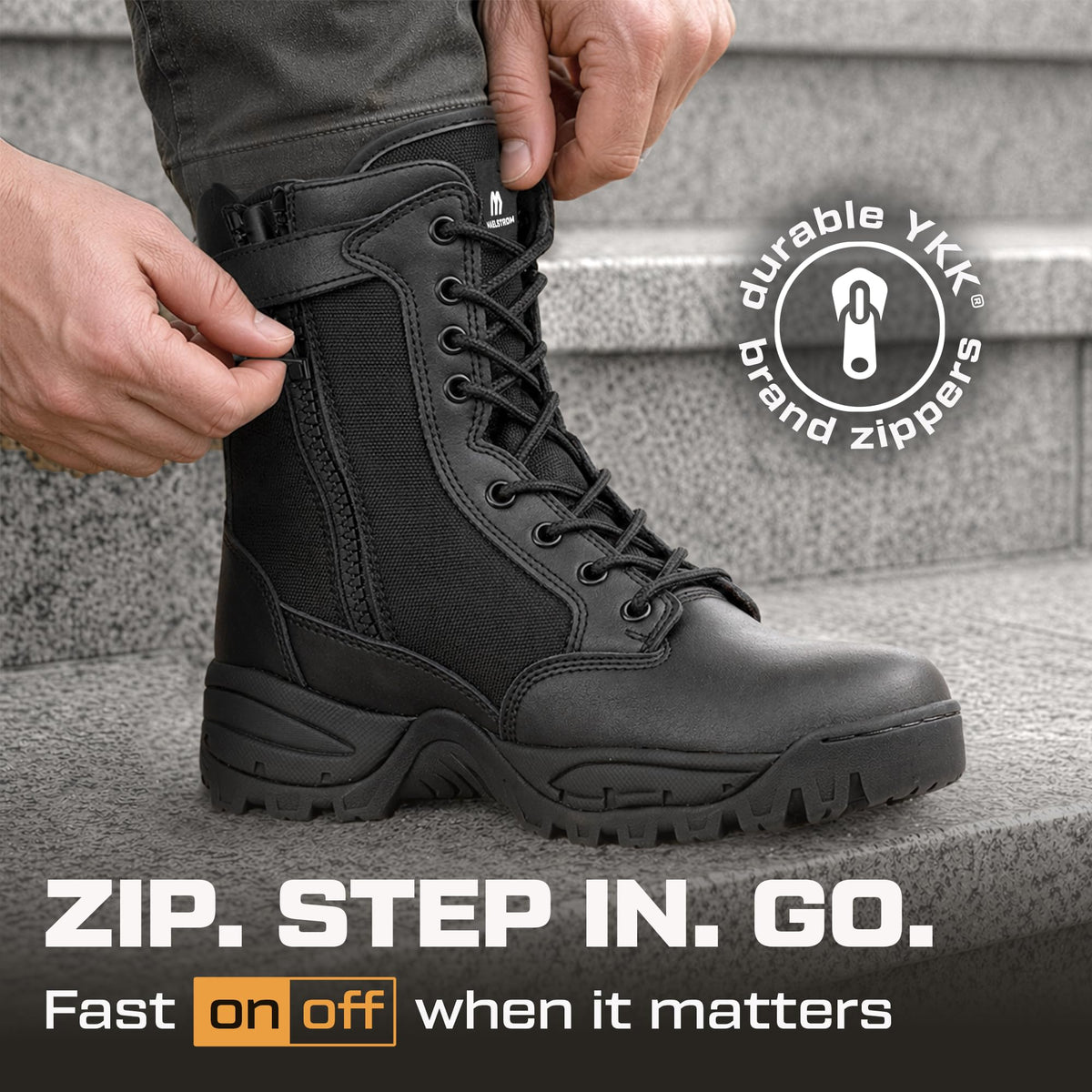 Men's Lightweight Leather Tactical Work Boots with Side Zipper N640076