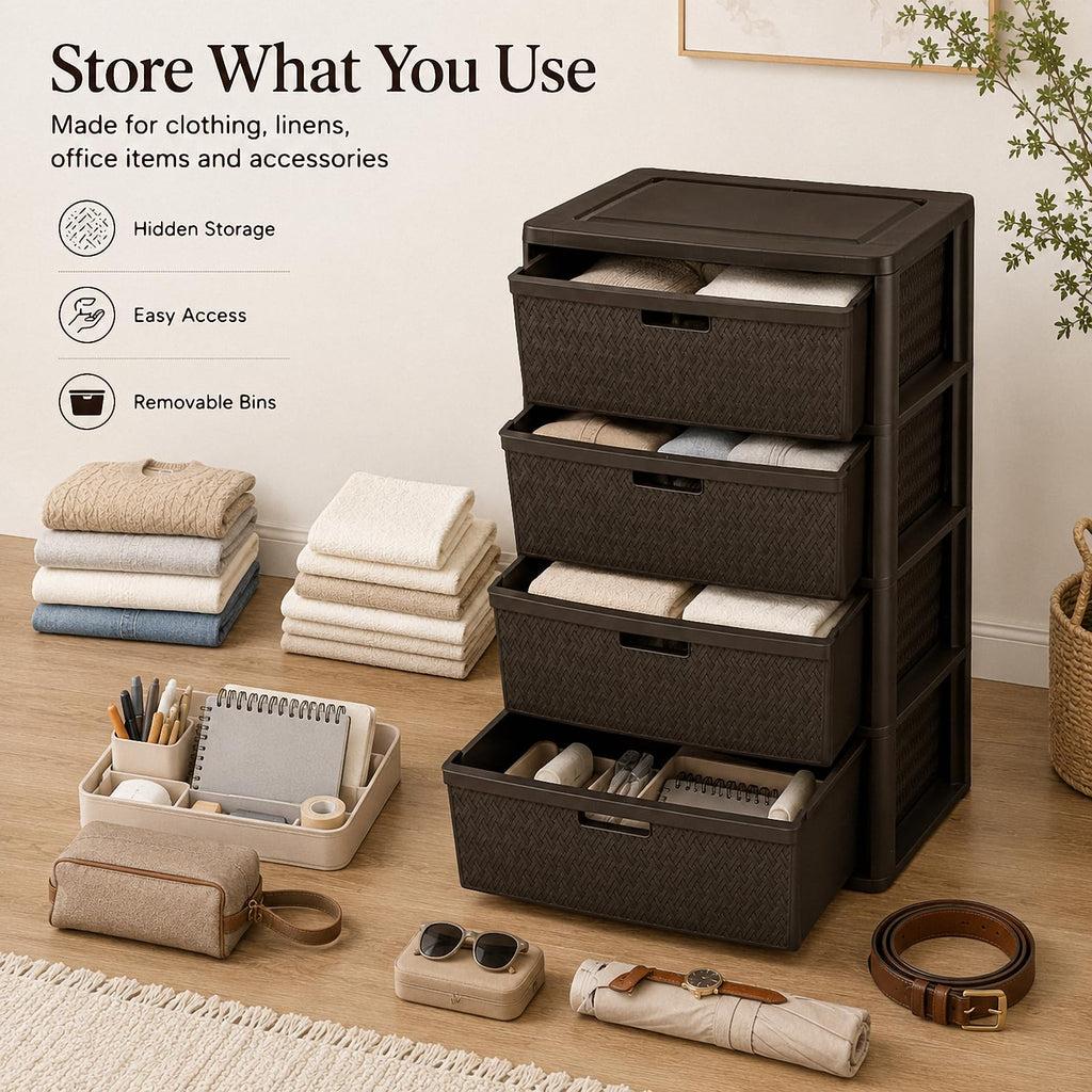 4 Drawer Brown Plastic Storage Tower X4493