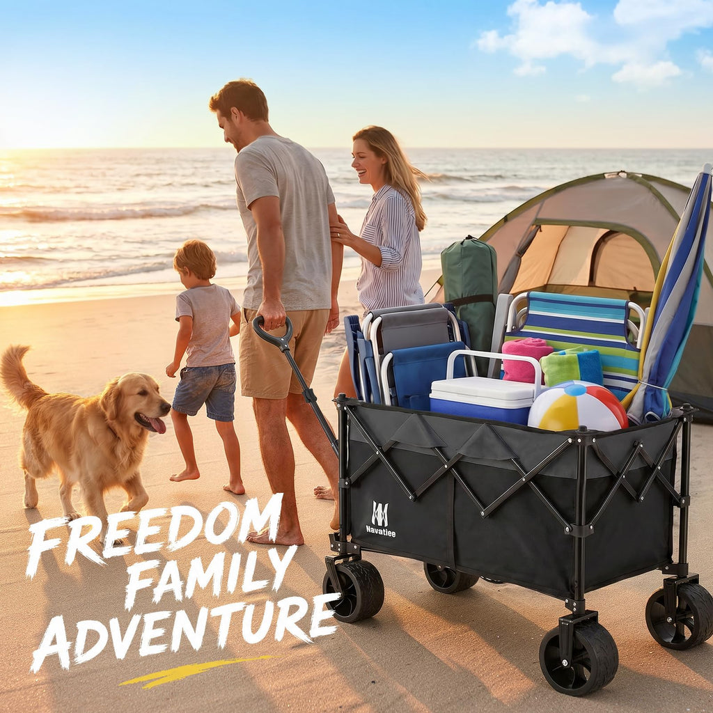 Collapsible Folding Wagon Cart with Big Wheels, Black F815