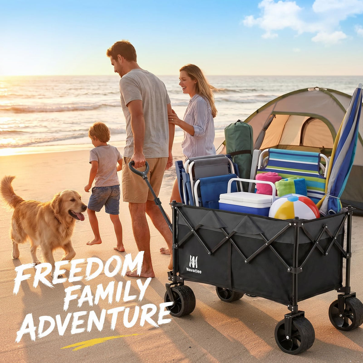 Collapsible Folding Wagon Cart with Big Wheels, Black F815