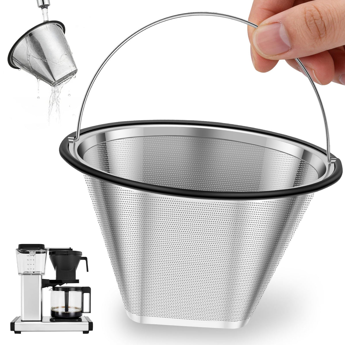 8-12 Cup Stainless Steel Reusable Cone Coffee Filter J613
