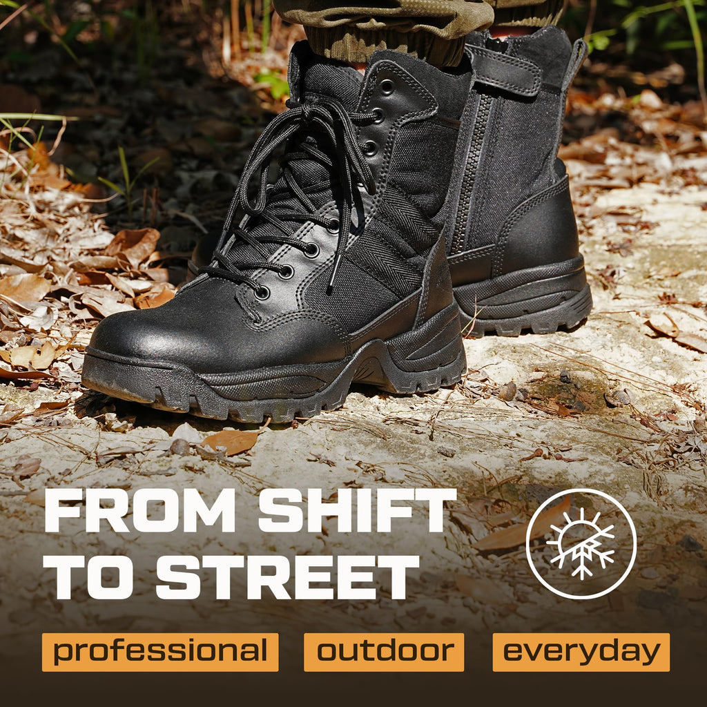 Men's Lightweight Leather Tactical Work Boots with Side Zipper N640076