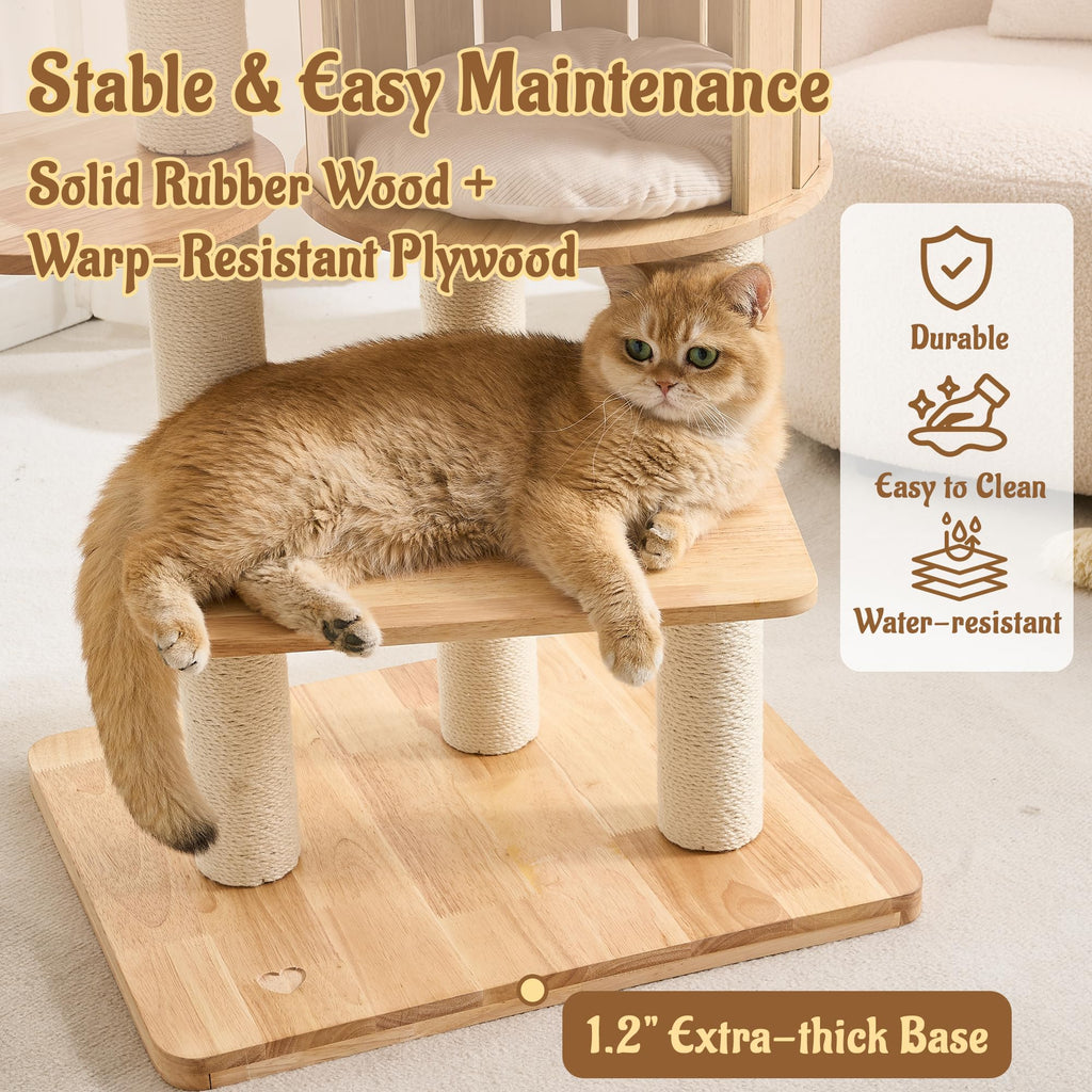 70" Wood Cat Tree with 2 Cat Caves T354