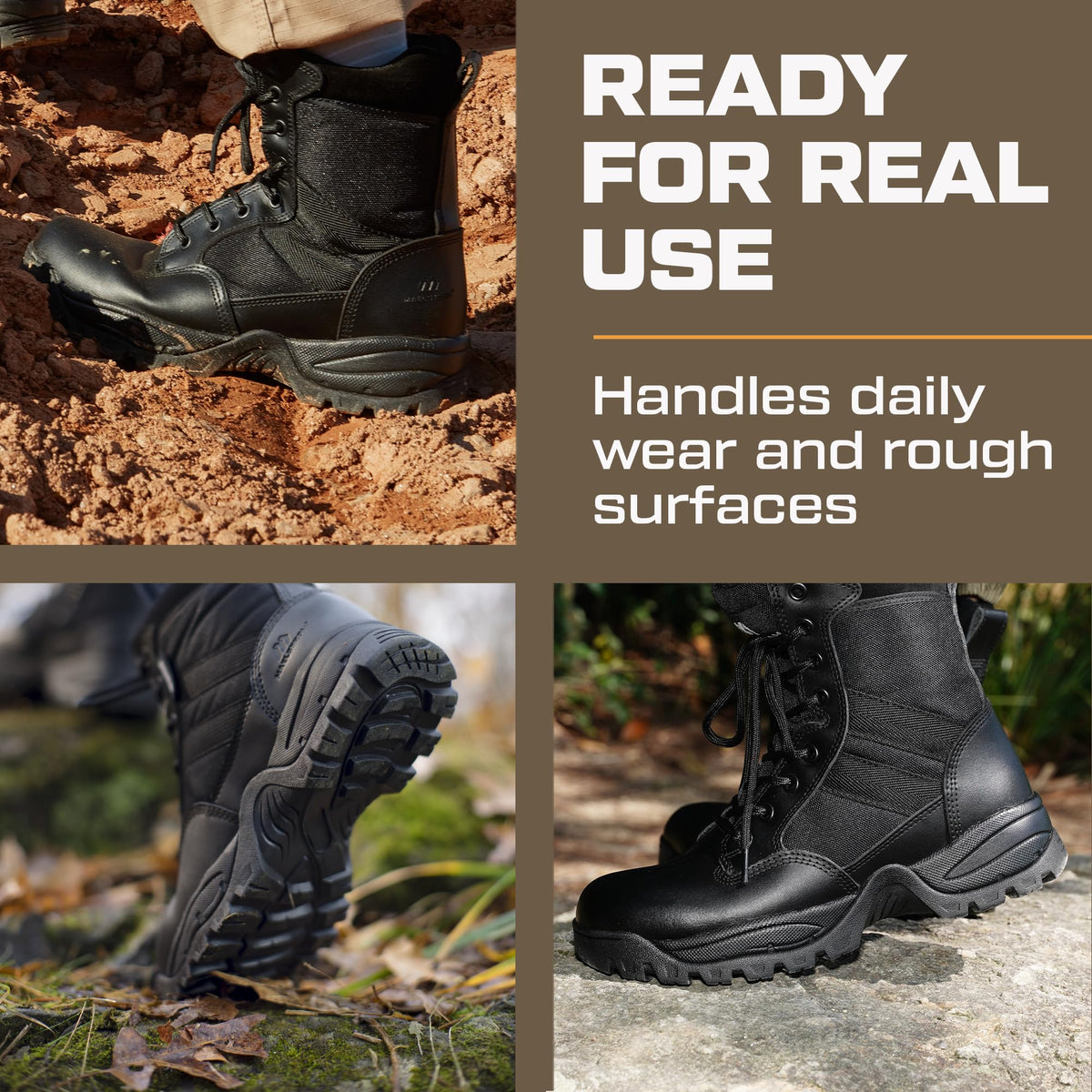 Men's Lightweight Leather Tactical Work Boots with Side Zipper N640076