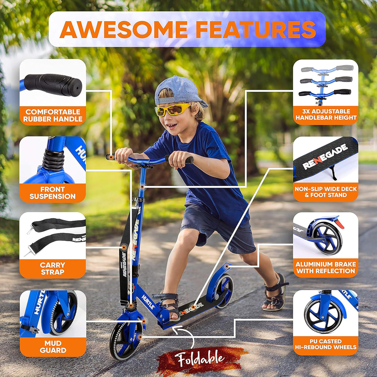 2-Wheel Folding Kick Scooter with Adjustable T-Bar Handlebar R422026
