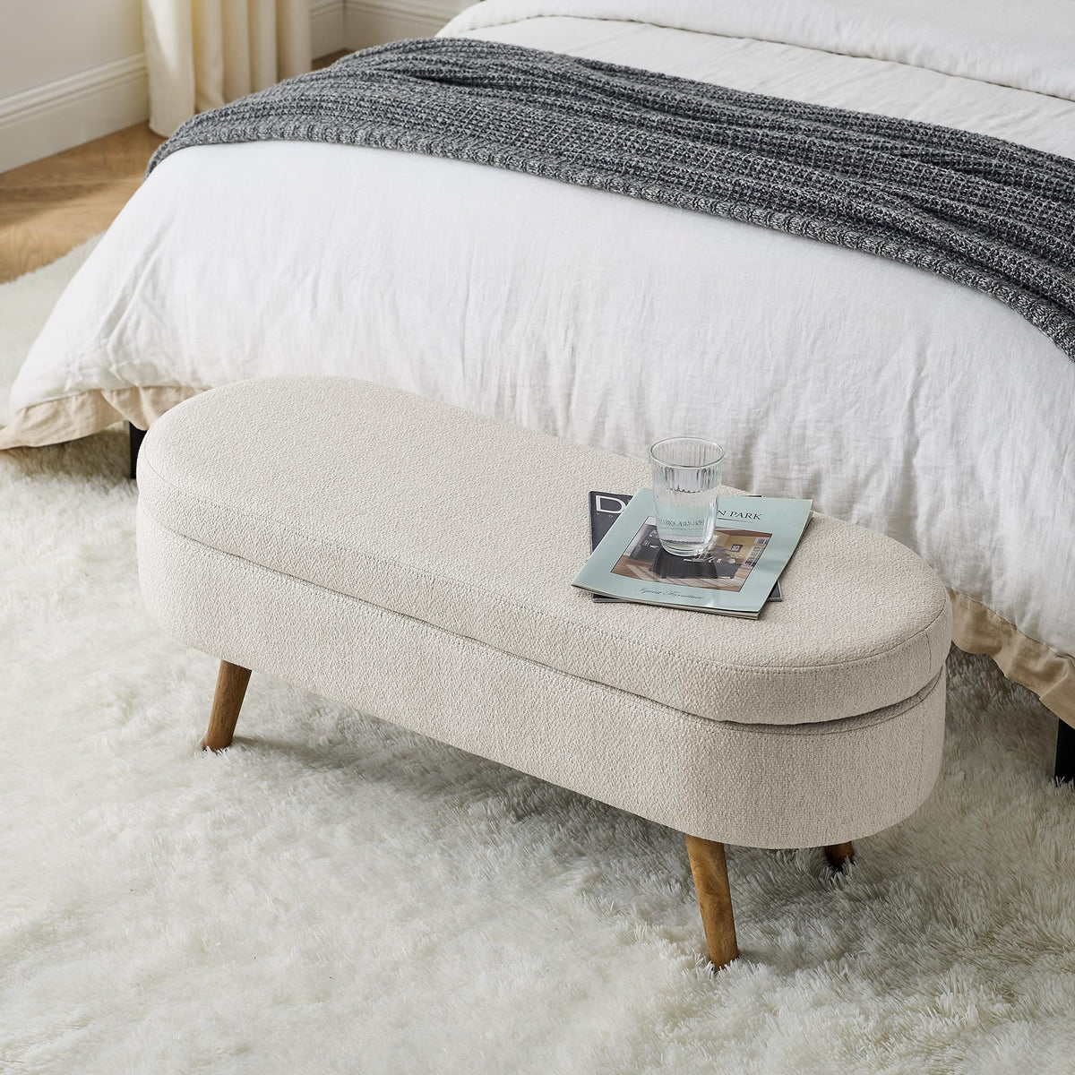 Oval Storage Bench with Rubber Wood Legs G882489