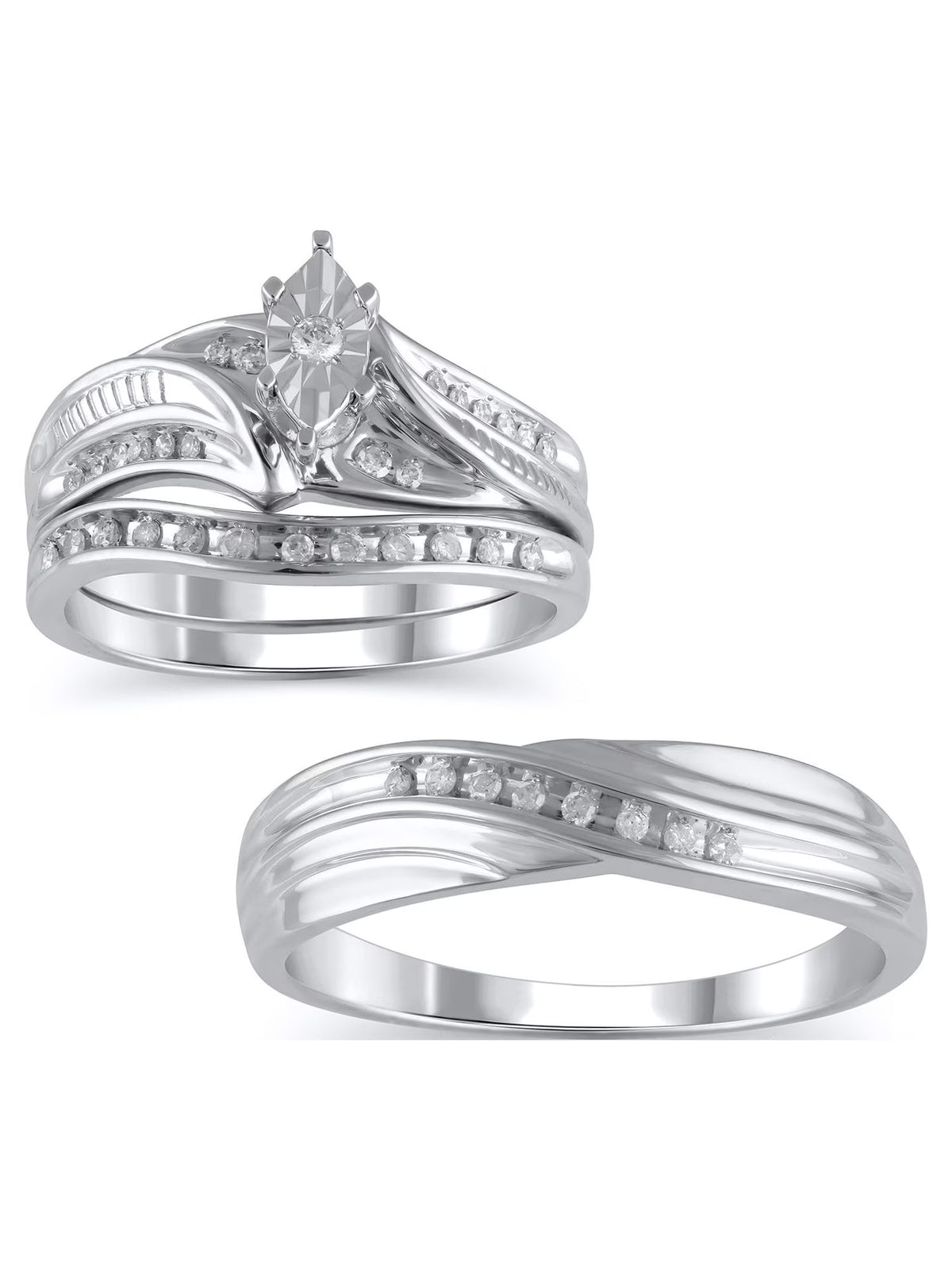 10K White Gold Bridal Ring and Men's Wedding Band Set G293838